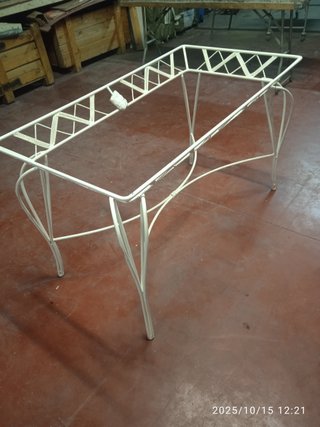 Base mesa forja blanca con cristal 180x90x1,5 cm