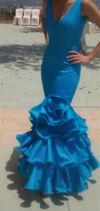 Vestido Flamenca Diseño Azul y Rosa