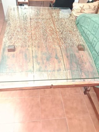 Mesa Trilla Madera con Cristal + Banca de regalo