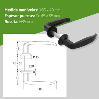Set manillas aluminio negro para puertas