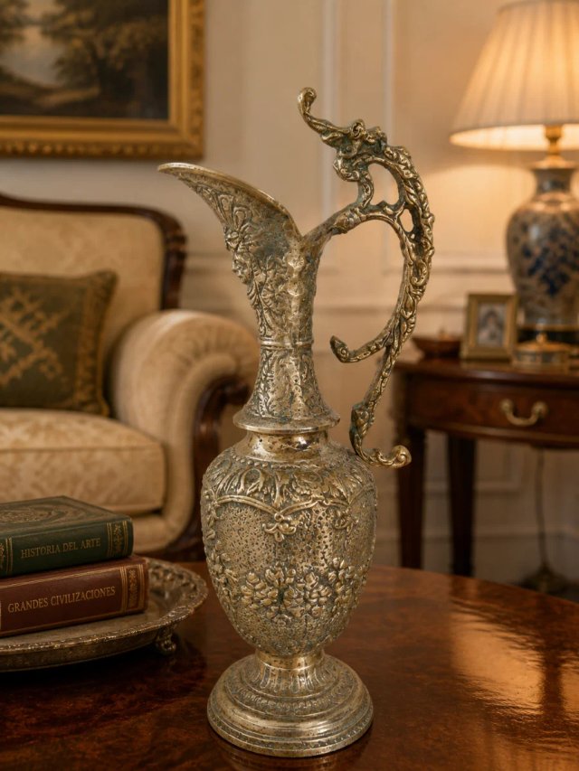 Ánfora Orientalista Latón Macizo 47cm Vintage
