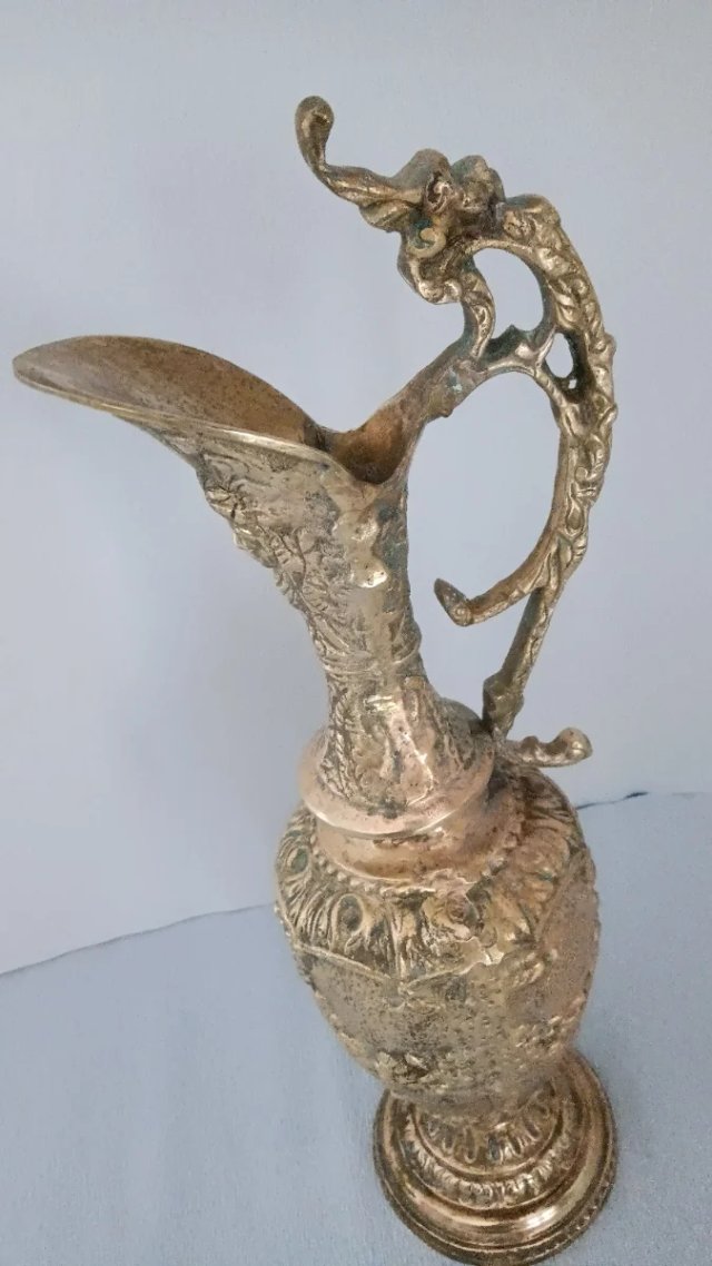 Ánfora Orientalista Latón Macizo 47cm Vintage