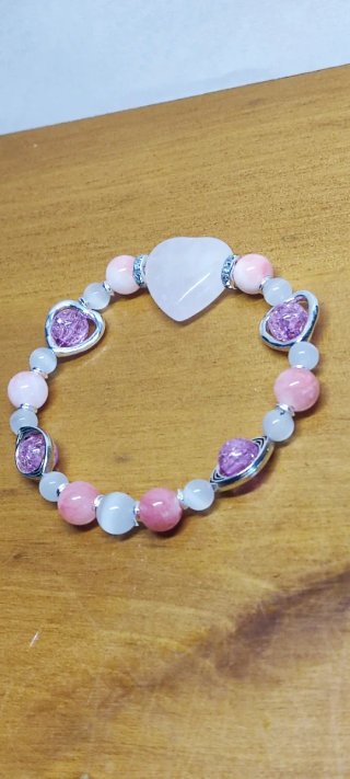 Pulsera elástica mujer corazón rosa y plata