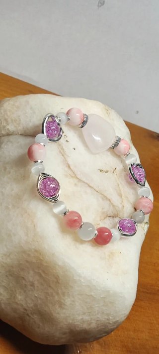 Pulsera elástica mujer corazón rosa y plata