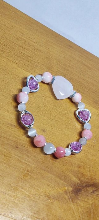 Pulsera elástica mujer corazón rosa y plata