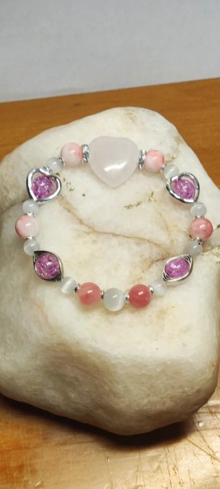 Pulsera elástica mujer corazón rosa y plata
