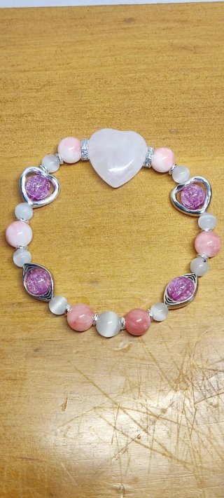Pulsera elástica mujer corazón rosa y plata