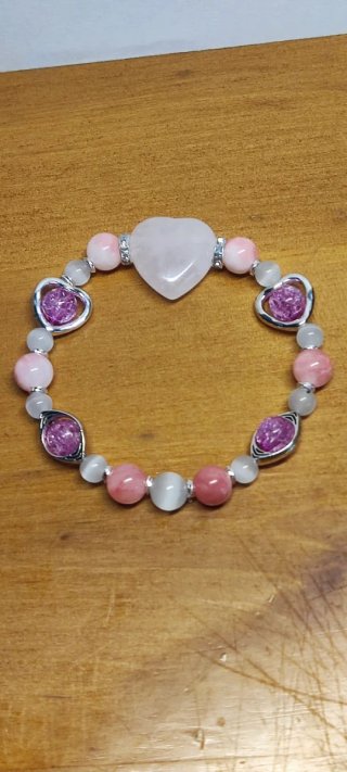 Pulsera elástica mujer corazón rosa y plata