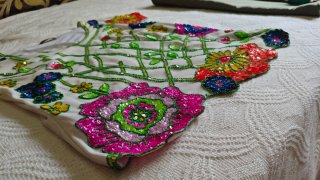 Blusa Bombay Fiesta Talla S/36/8 Flores Lentejuela