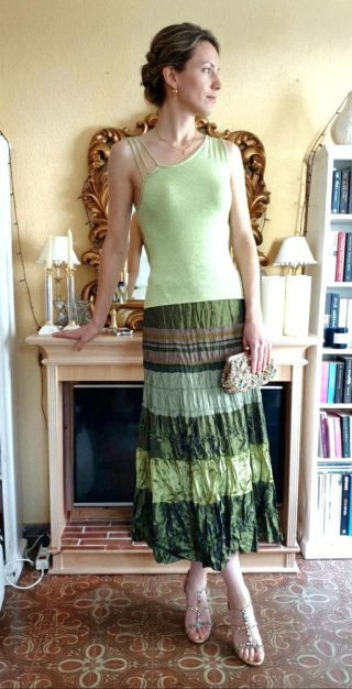 Falda Fortuny plisado verde talla única