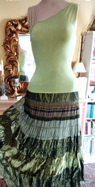 Falda Fortuny plisado verde talla única
