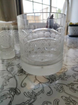 Juego vasos cristal tallado y cubitera