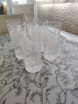 Juego vasos cristal tallado y cubitera