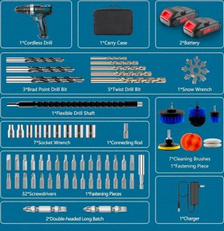 Taladro Atornillador 3 en 1 21V + 61 Accesorios