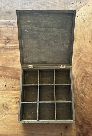 Caja de té madera étnica joyero 24x24x8,5 cm