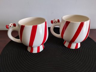 Set 2 Tazze Ceramica Strisce Rosse Bianche