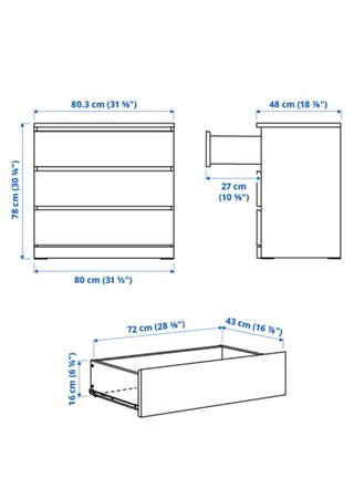 Cómoda Malm 3 cajones madera
