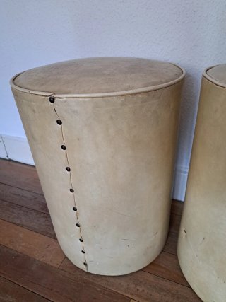 2 Pufs Vintage Cuero Beige