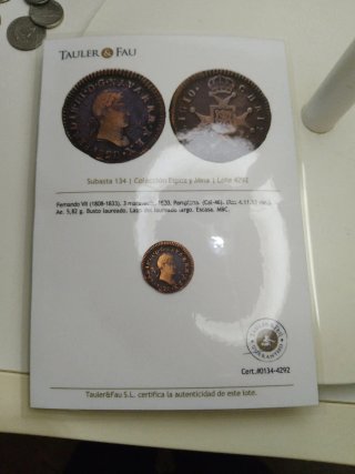 Moneda 3 Maravedís Fernando VII 1820 Pamplona