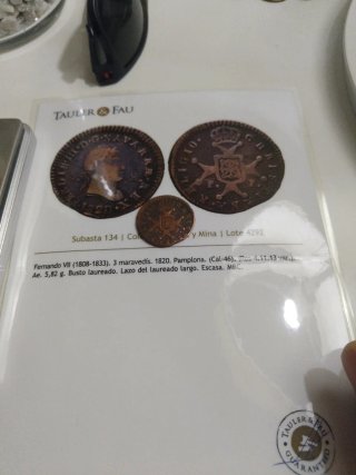 Moneda 3 Maravedís Fernando VII 1820 Pamplona
