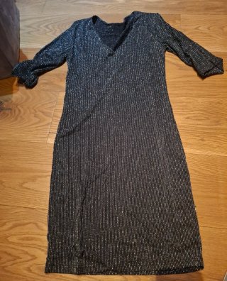Vestito glitter mezza manica nero/argento