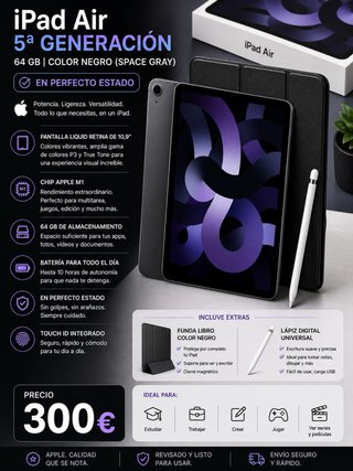 iPad Air 5 M1 64GB + Funda + Lápiz | Perfecto