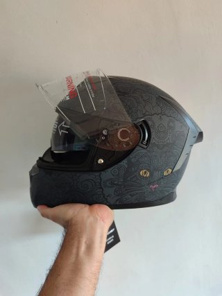 Casco Moto Integral Talla M Gris Gato