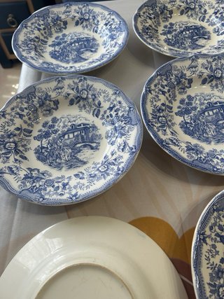 6 Platos Cerámica Vintage Azul Blanco