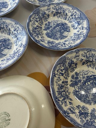 6 Platos Cerámica Vintage Azul Blanco