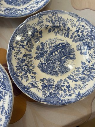 6 Platos Cerámica Vintage Azul Blanco