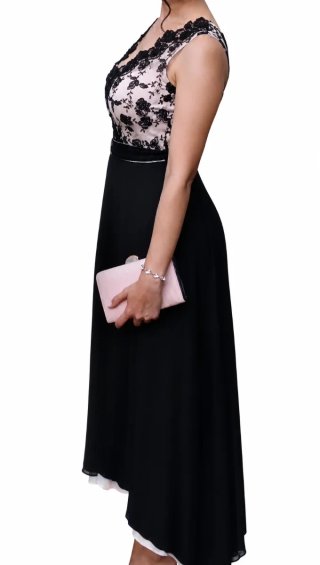 Vestido de fiesta negro y rosa