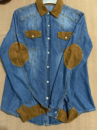 Camisa Vaquera con Parches Marrones