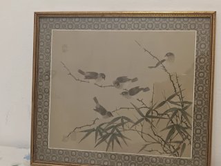 Antico Dipinto Orientale su Seta – Scena Naturale