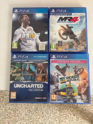 PS4 FIFA 18, Motoracer 4, Uncharted, Riders Republ