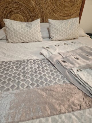 Edredón y cortinas a juego Gris plata/blanco