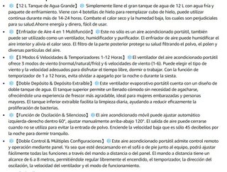 Aire Acondicionado Portátil 12 L, sin tubo