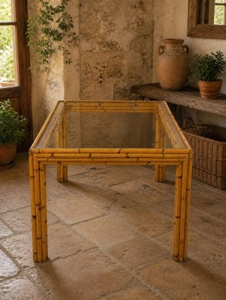 Mesa de bambú para terrazas exteriores o interiore