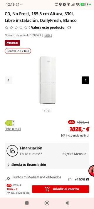 Frigorífico Combi Miele Blanco