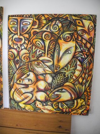 2 Cuadros XL mitología indígena caribeña 78 x 90cm
