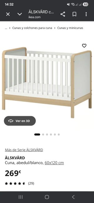 Cuna de bebé madera y blanca