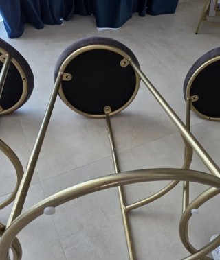 3 Sgabelli velluto grigio gambe oro
