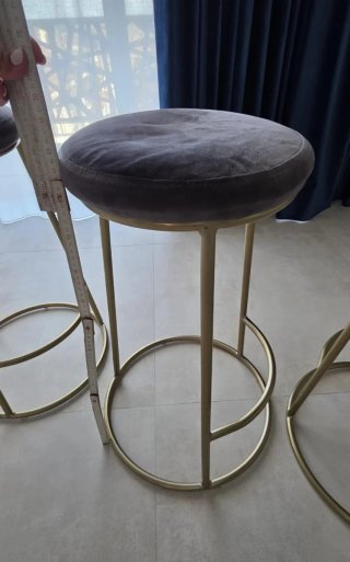 3 Sgabelli velluto grigio gambe oro