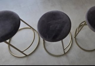 3 Sgabelli velluto grigio gambe oro