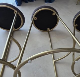 3 Sgabelli velluto grigio gambe oro