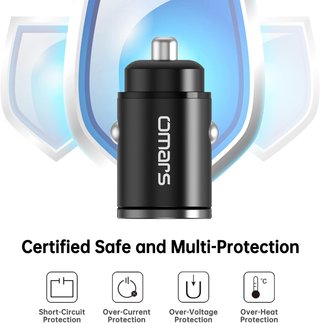 Caricatore auto rapido Omars USB C e USB A