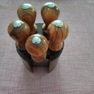 Set 5 coltelli formaggio manico olivo