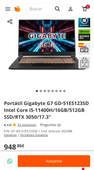 Portatil Gaming G7 GD 17.3" 144hz RTX3050 16GB