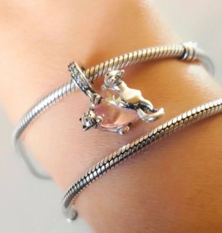 Colgante Plata Gatitos Corazón Rosa