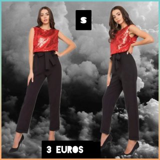 Mono lentejuelas rojo y pantalón negro Talla S