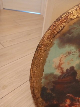 Quadro olio su tavola dorato anni '80